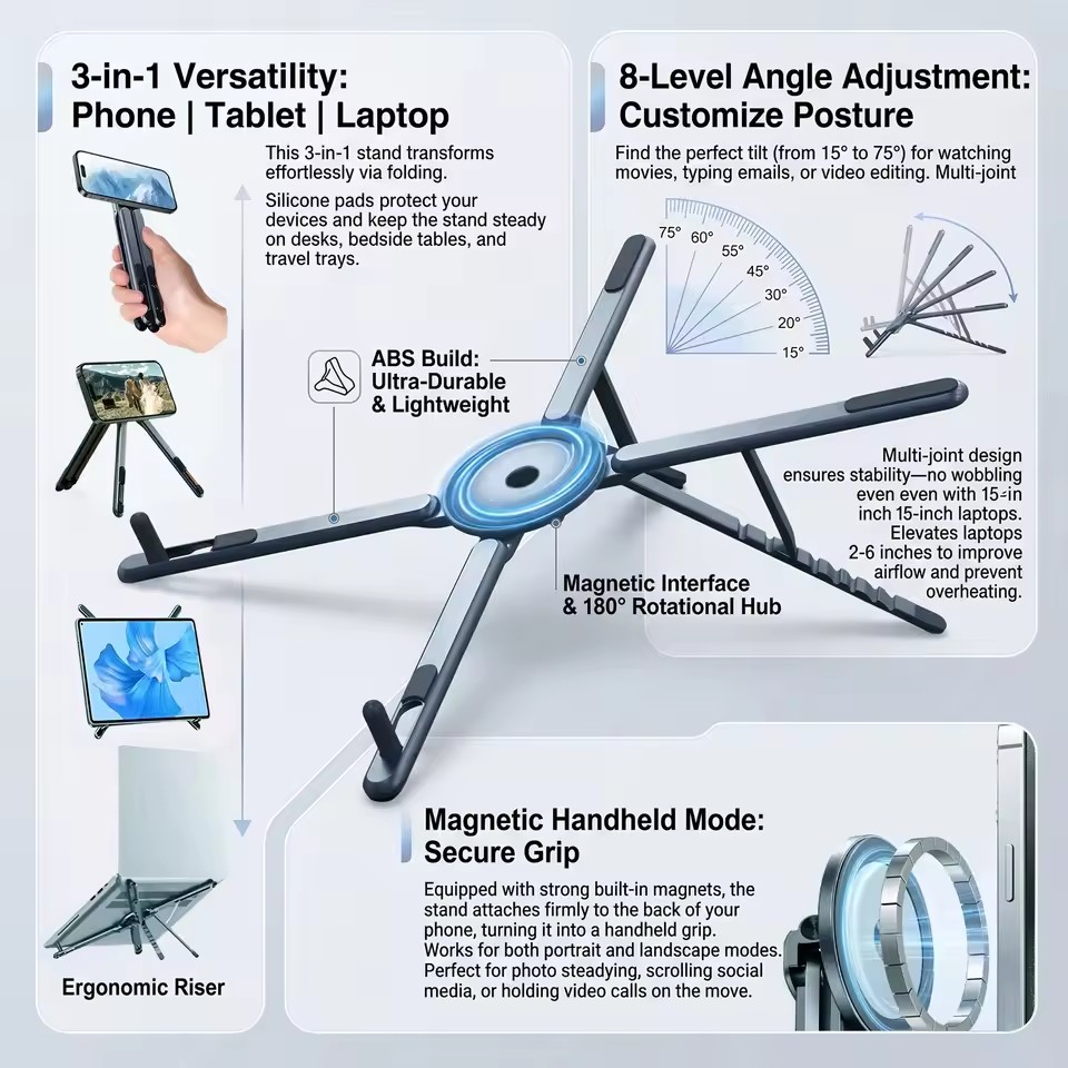 휴대용 자석식 폰 홀더 & 셀카봉 3-in-1 접이식  - Laptop Tablet Accessories 리뷰 및 가격