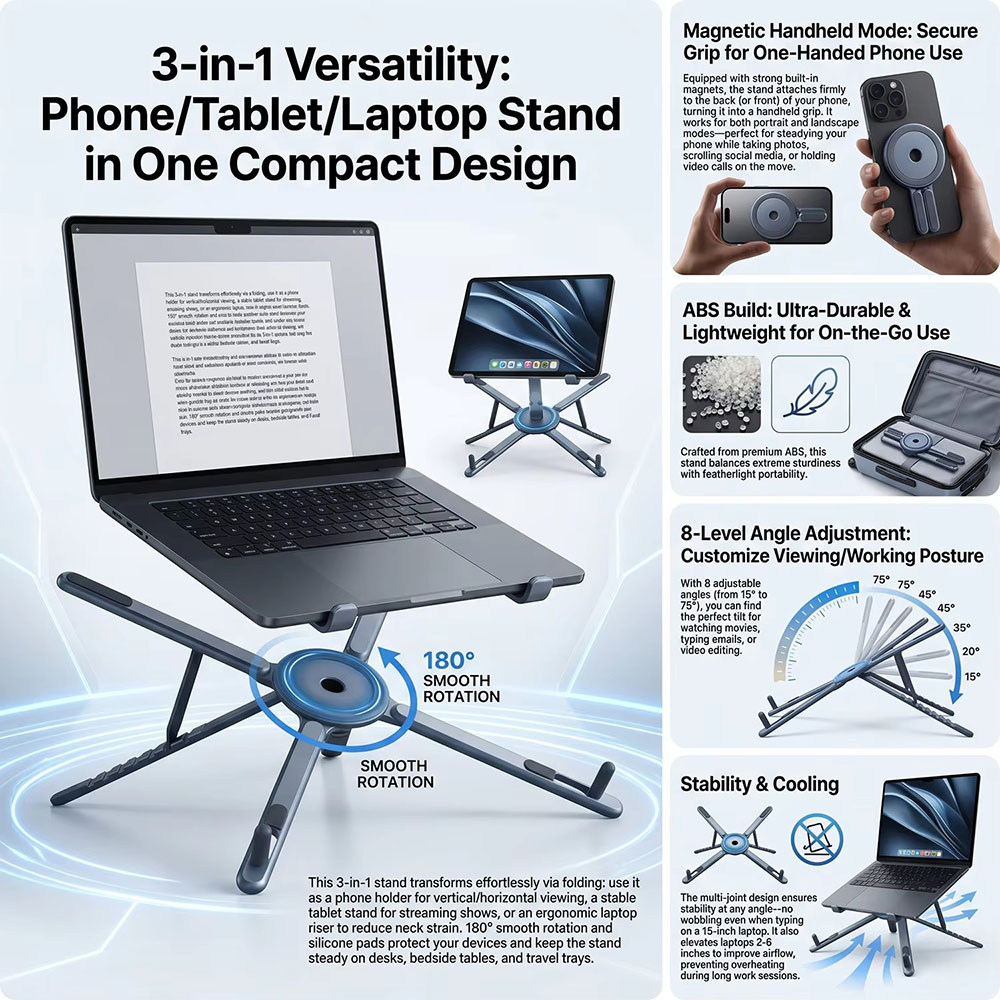 휴대용 자석식 휴대폰 거치대 & 셀카봉 3-in-1 접 - Laptop Tablet Accessories 리뷰 및 가격